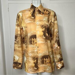 Vintage 70s Media Novelty Nude Romantic Art Scene Graphic Dagger Collar Blouse